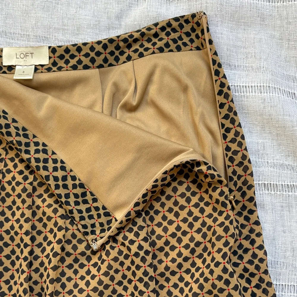 LOFT Tan and Black Geometric A-Line Pleated Skirt - Picture 9 of 12
